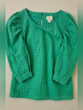 A New Day Women's Green Solid Eyelot Long Sleeve Blouse Size S